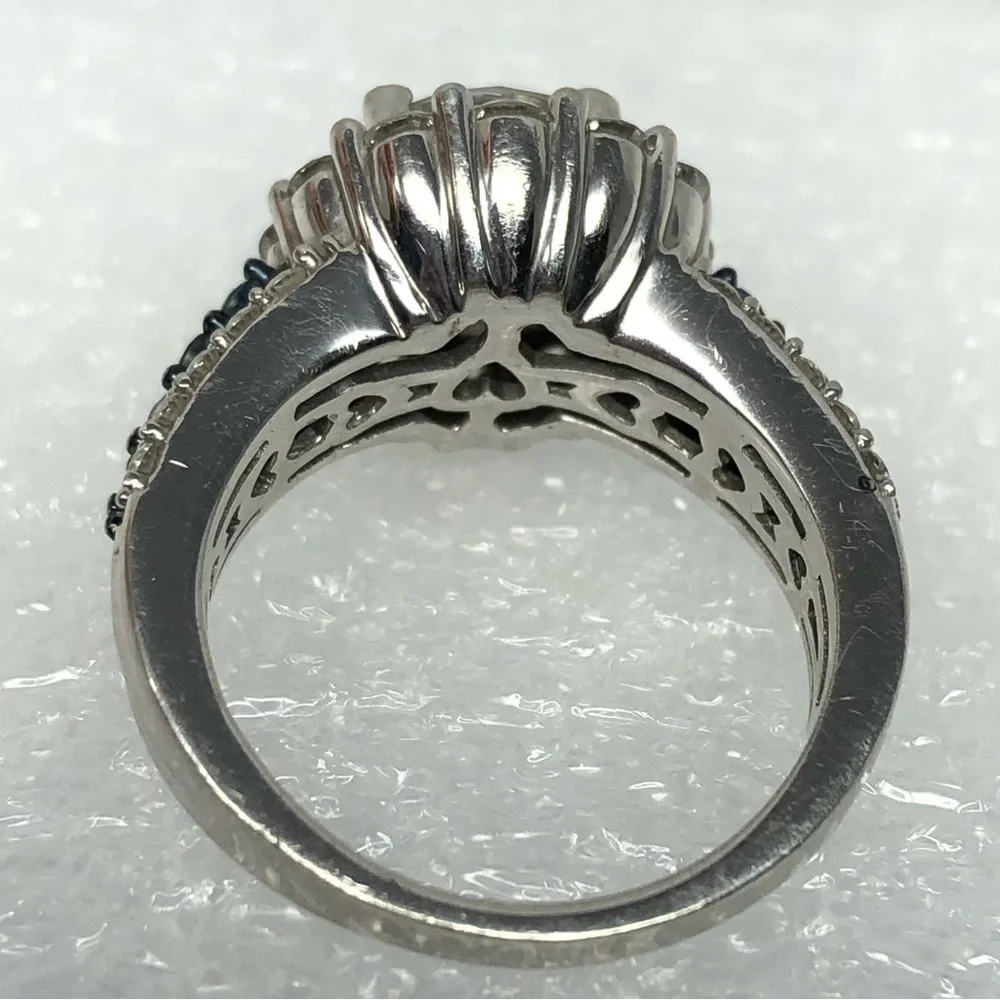 Moissanite Ring Blue Sapphire Platineve Halo Size 6